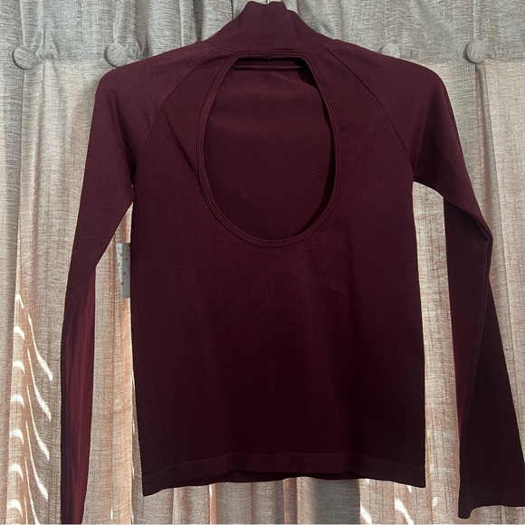 NWT Free People Wine Long Sleeve Open Back Mock Neck Top Size Medium/Large - Picture 12 of 12